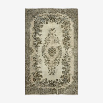 Hand-Knotted Carved Anatolian 1970s 186 cm x 292 cm Grey Carpet
