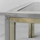 Tavolino da salotto vetro acciaio ottone anni ’70 vintage modernariato