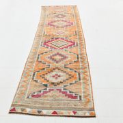 3x12 Vintage Red Orange Turkish Runner Rug, Handmade Wool Carpet, 86x352Cm
