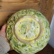 Vintage fruit colander bowl in barbotine signed GV