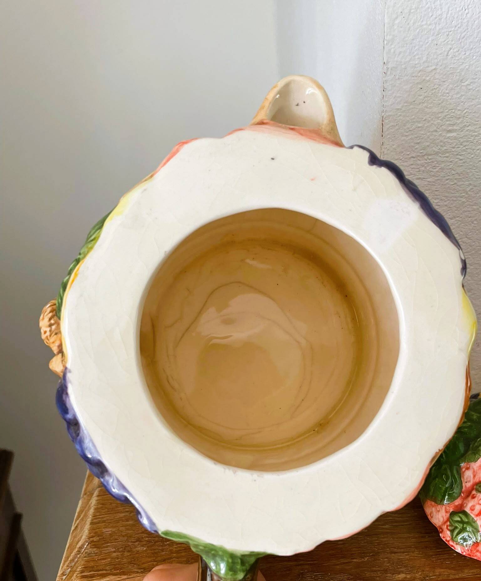 Vintage fruit and bear barbotine teapot