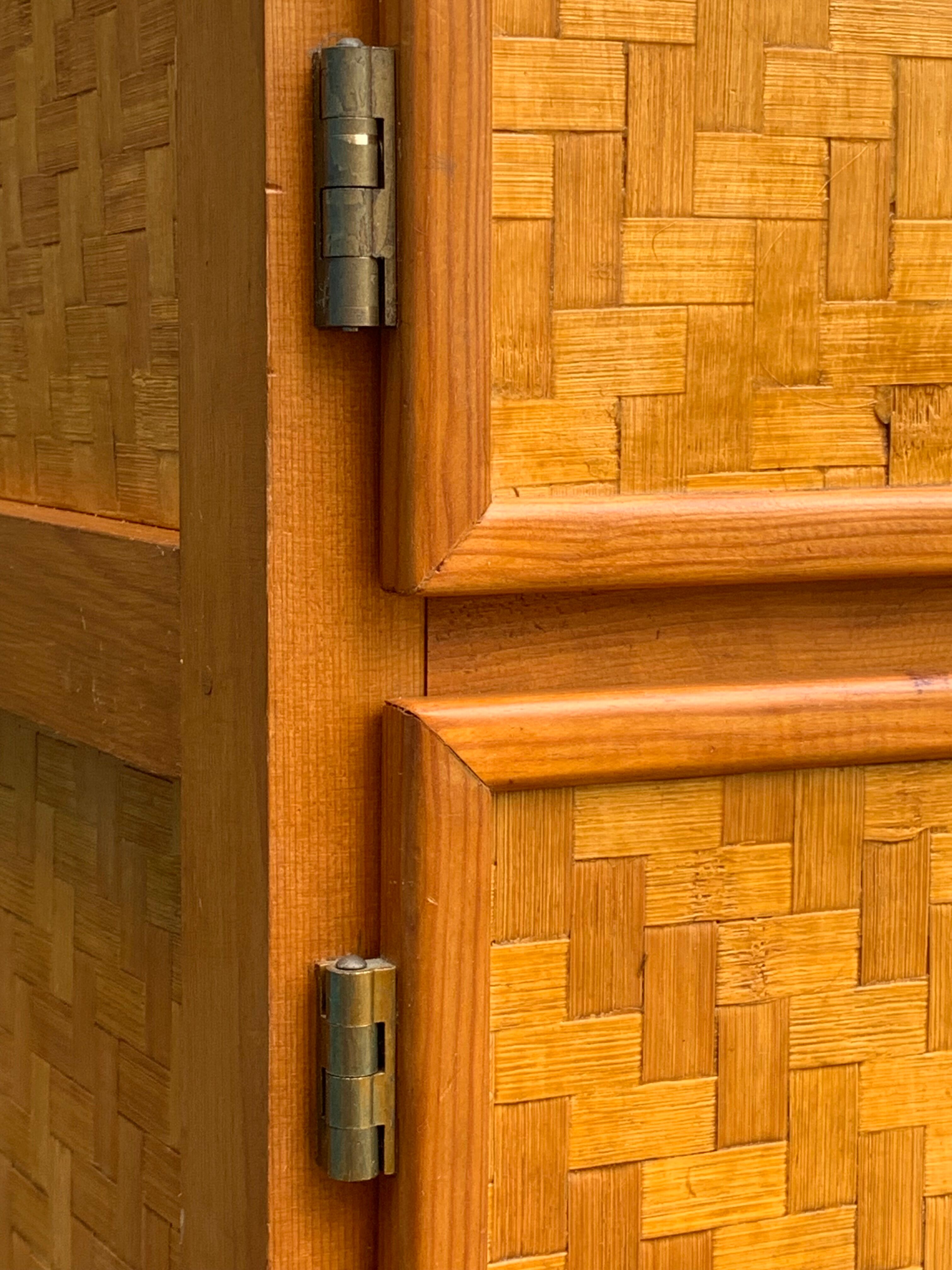 Bamboo cabinet woven and modular pine vintage 1960