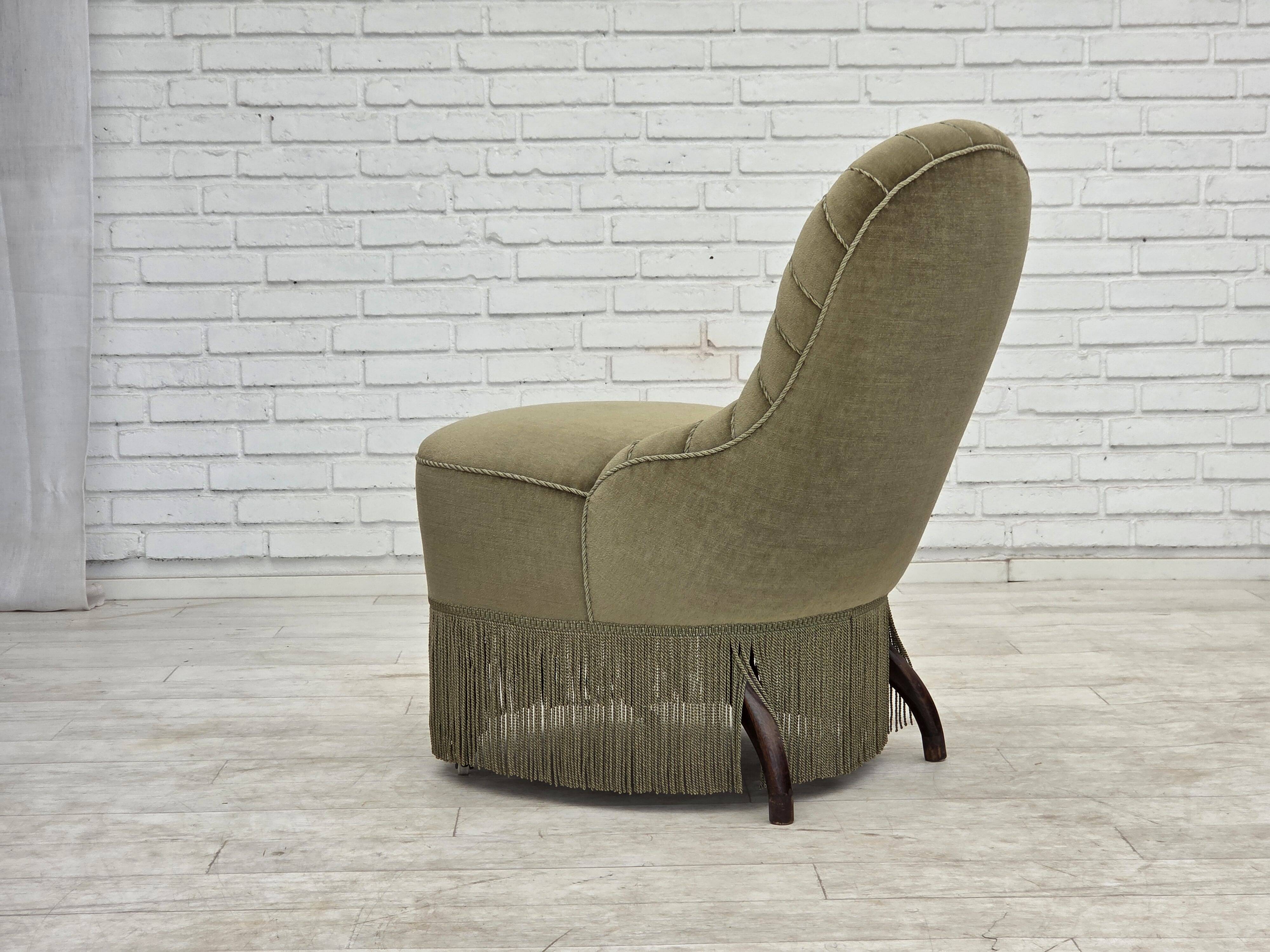 1960s, Danish easy chair, original green furniture velour.