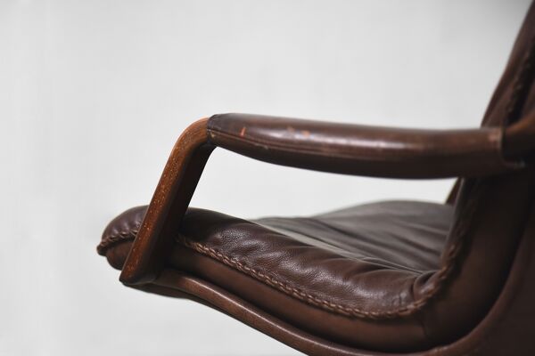 fauteuil Et Pouf En cuir Danois Par Berg Furniture, Années 1970