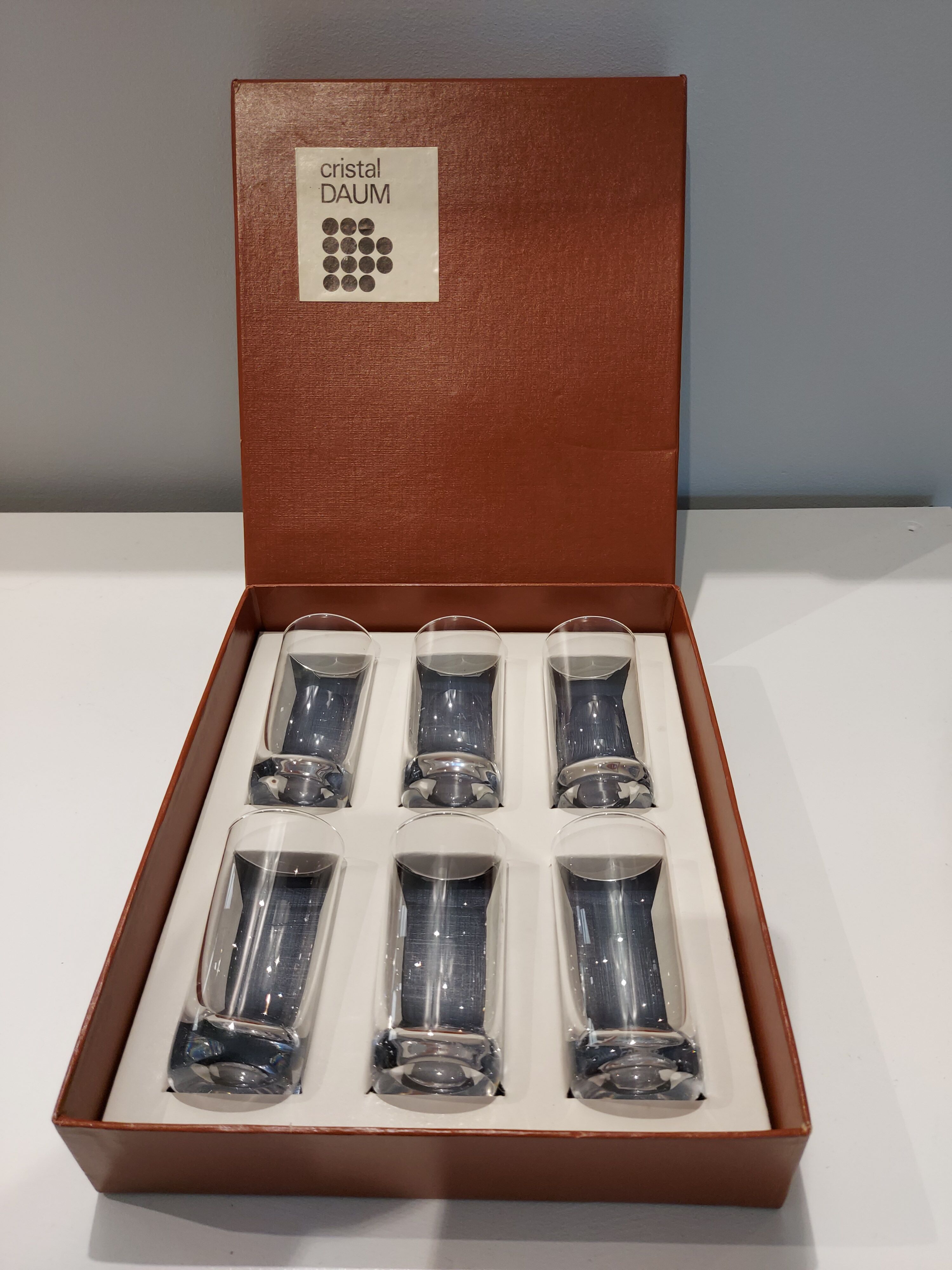 Box of 6 Daum crystal liqueur glasses