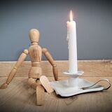 Square white enamel candle holder