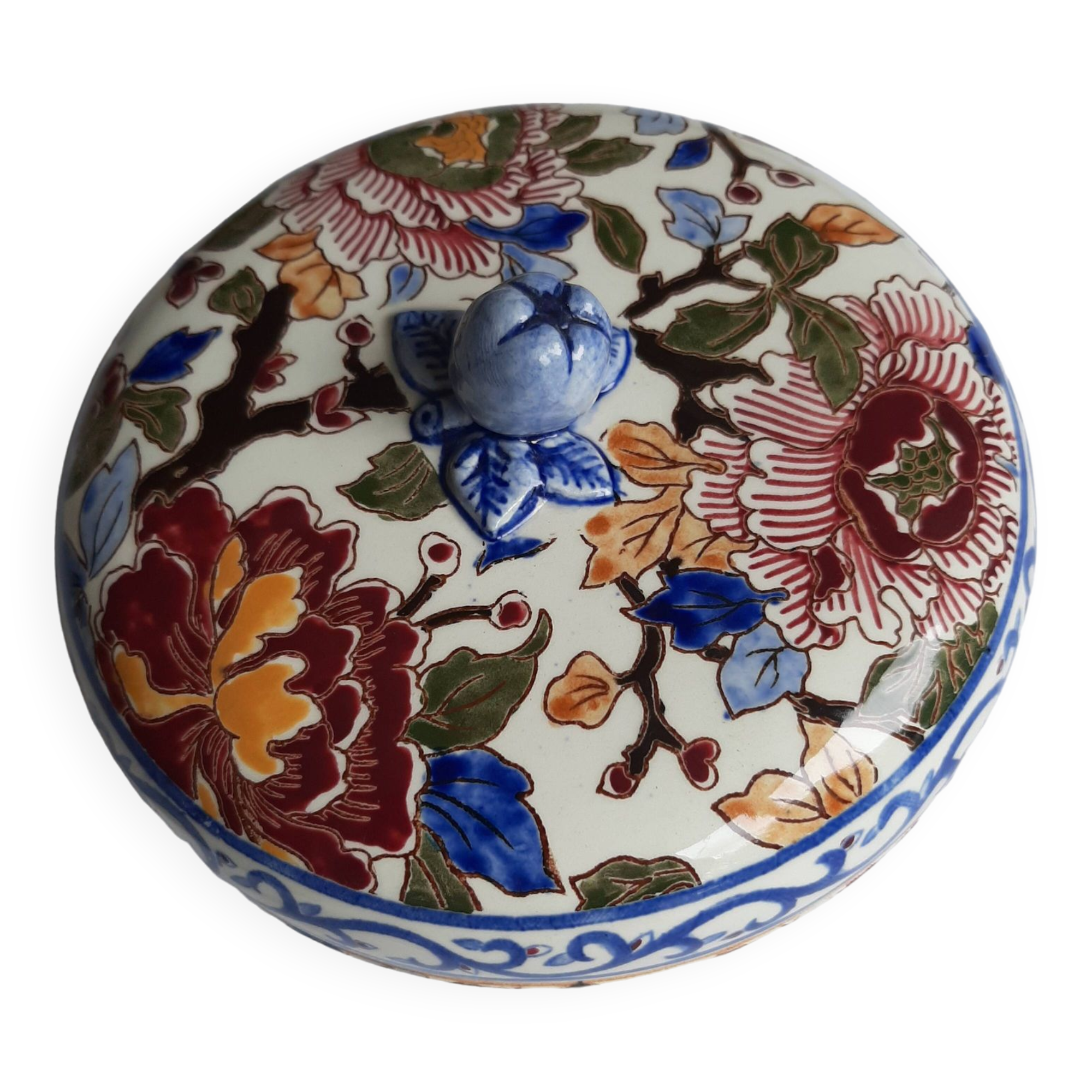 Gien faience candy box with peonies