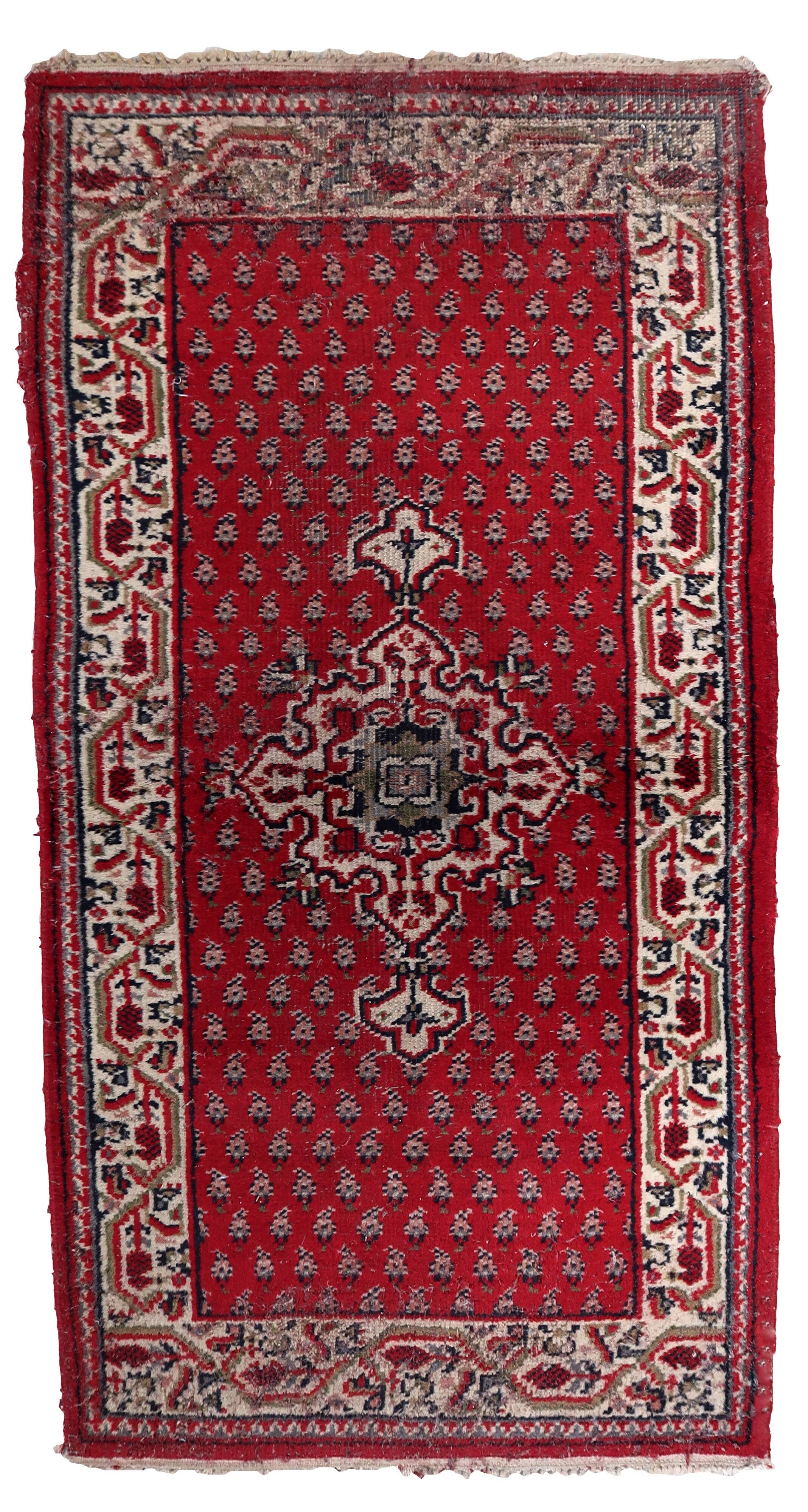 Tapis Seraband indien vintage en laine fait main – 74 x 143 cm - 1C1036