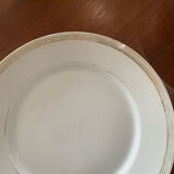 Lot of six flat plates, crockery, old white, gilded