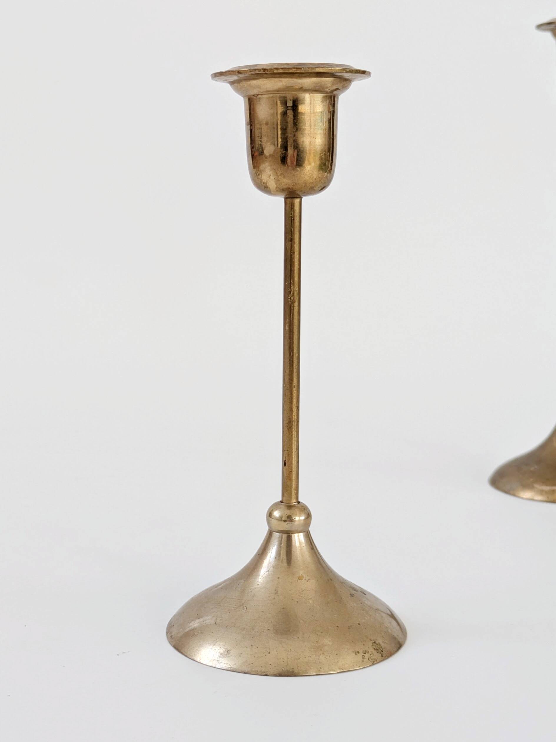 Pair of mid-century vintage brass candlesticks