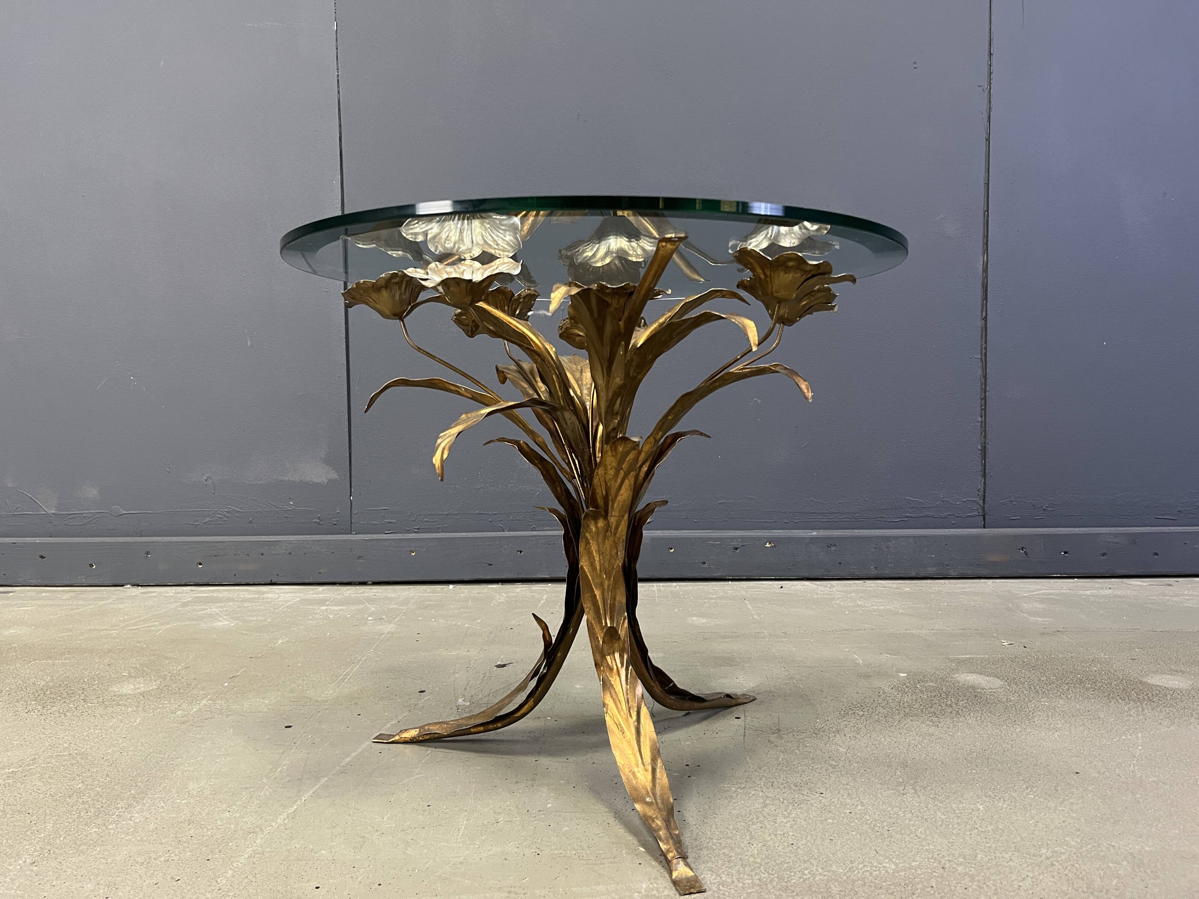 Vintage gilt metal flower side table, 1960s