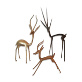 Trio gazelles and antelopes in brass and bronze