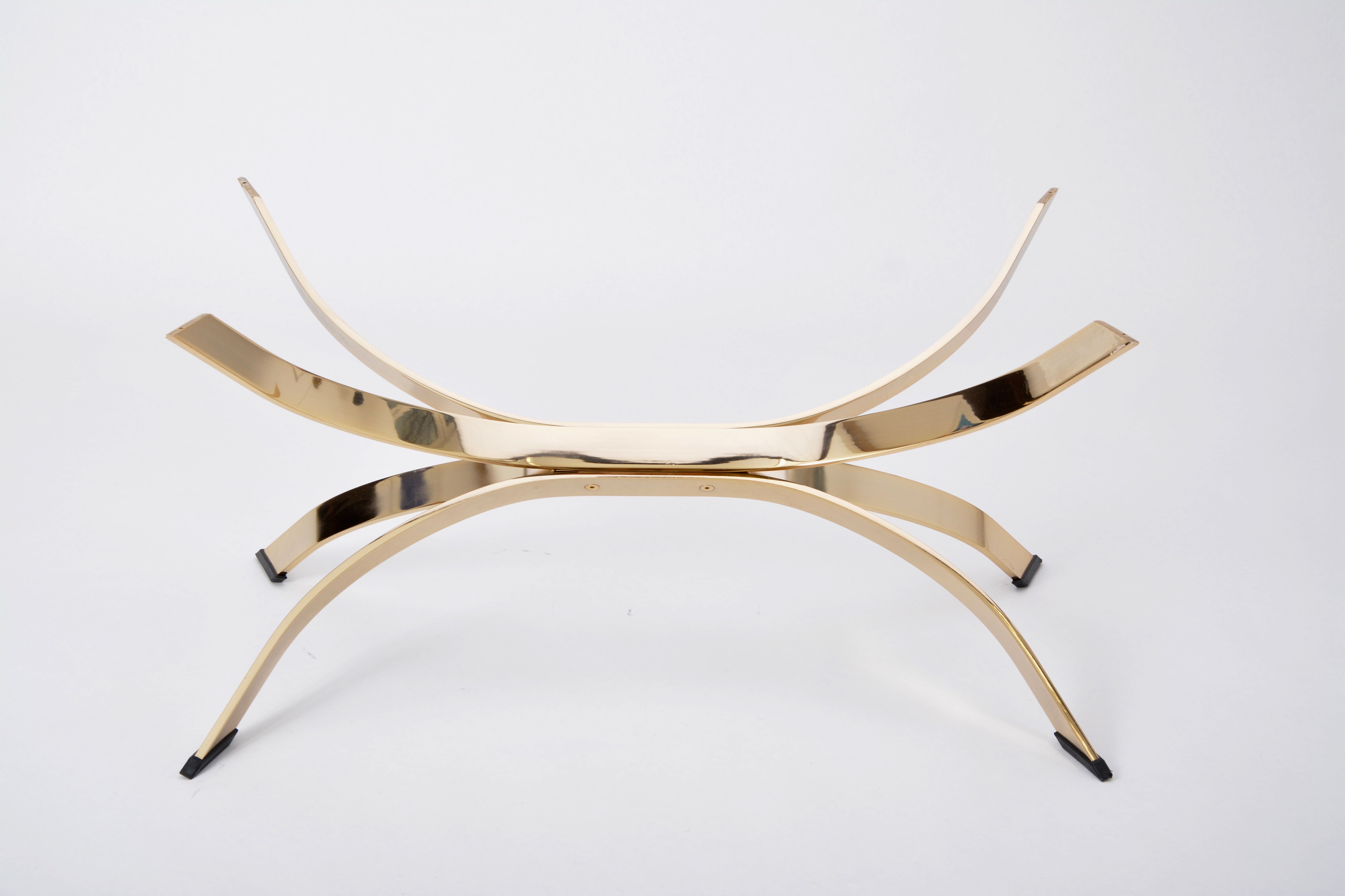 Gold Colored Mid-Century Modern coffee table with smoked Glass top