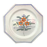 Octagonal flat plate with floral decoration -