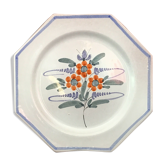 Assiette plate octogonale au décor floral -