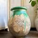 Biot jar, plant pot in beige and green glazed ceramic