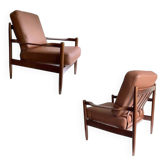 Chaises longues danoises assorties en cuir de teck