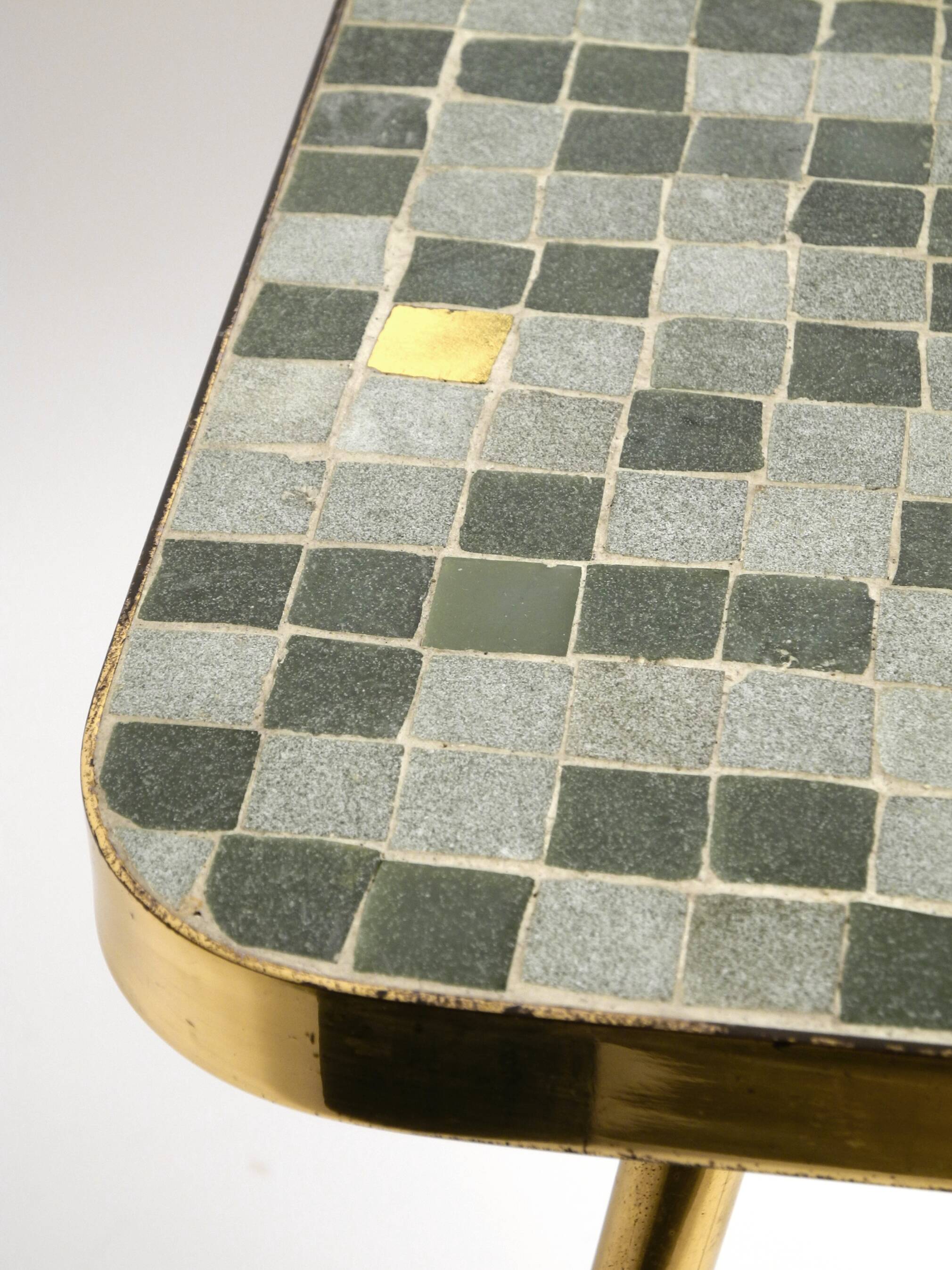Beautiful Mid Century Modern brass side table with mosaic surface by Münche
