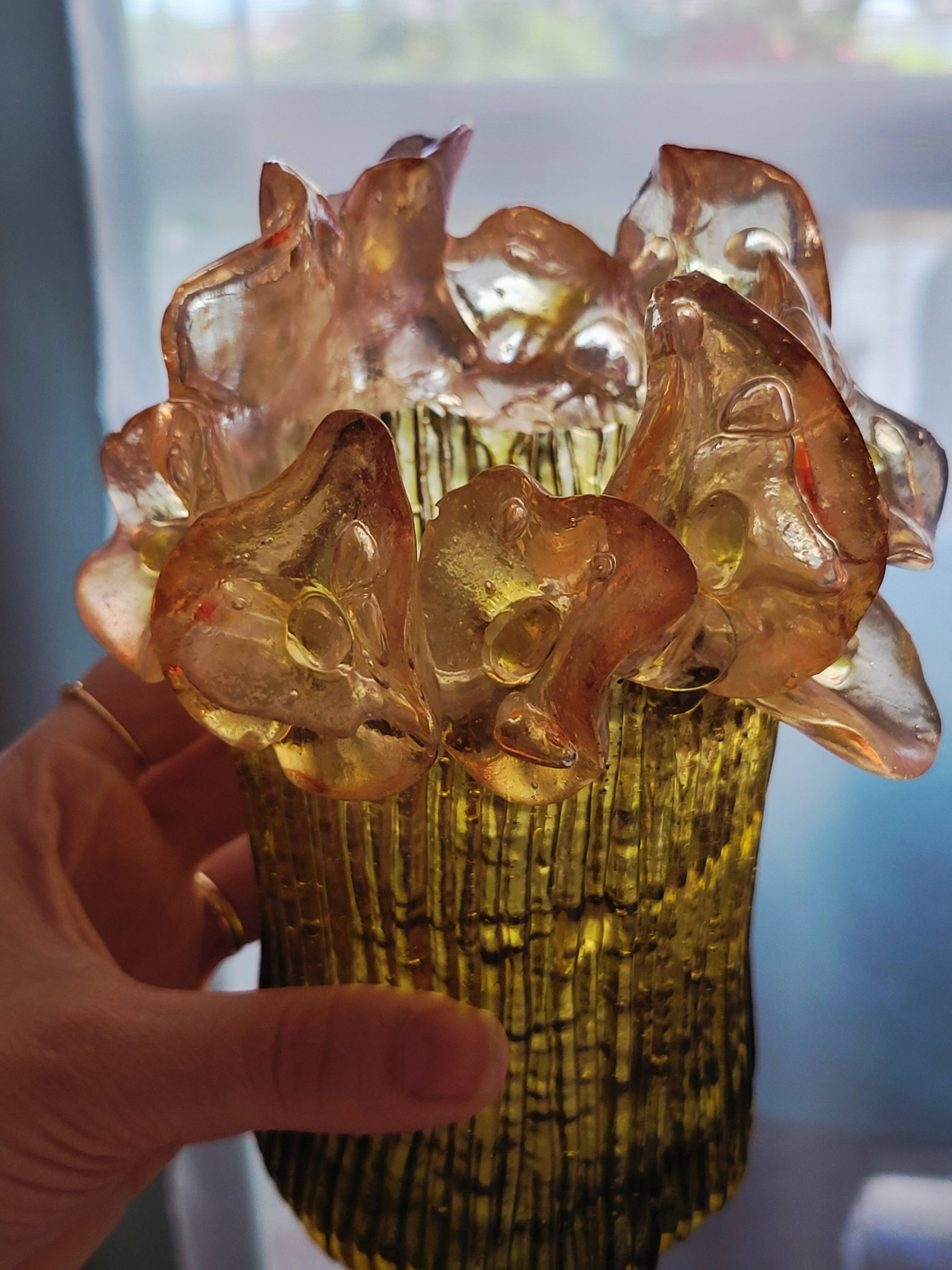 Vintage Transparent Resin Vase Brutalist Style Calla Lilies
