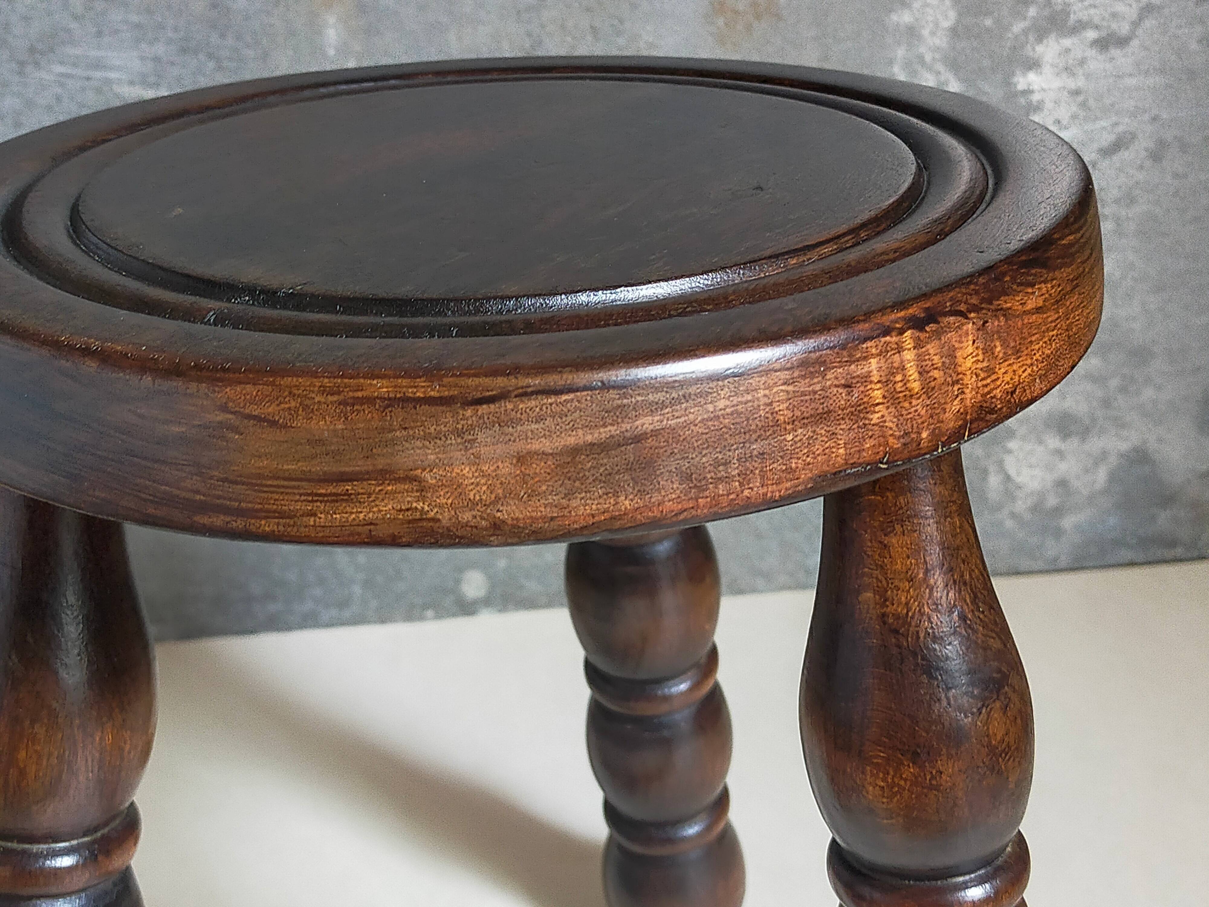 Vintage solid turned wood tripod stool