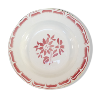 Flat round hollow in faience Moulins des loups no digoin decor floral red nº2