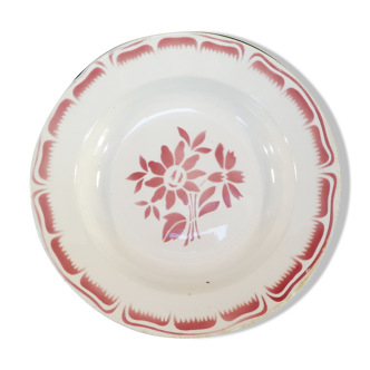 Plat rond creux en faience Moulins des loups no digoin decor floral rouge nº2