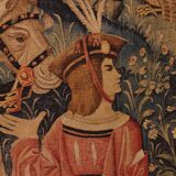 stencil tapestry - Gothic flamboyant falcon hunting scene - 19th century