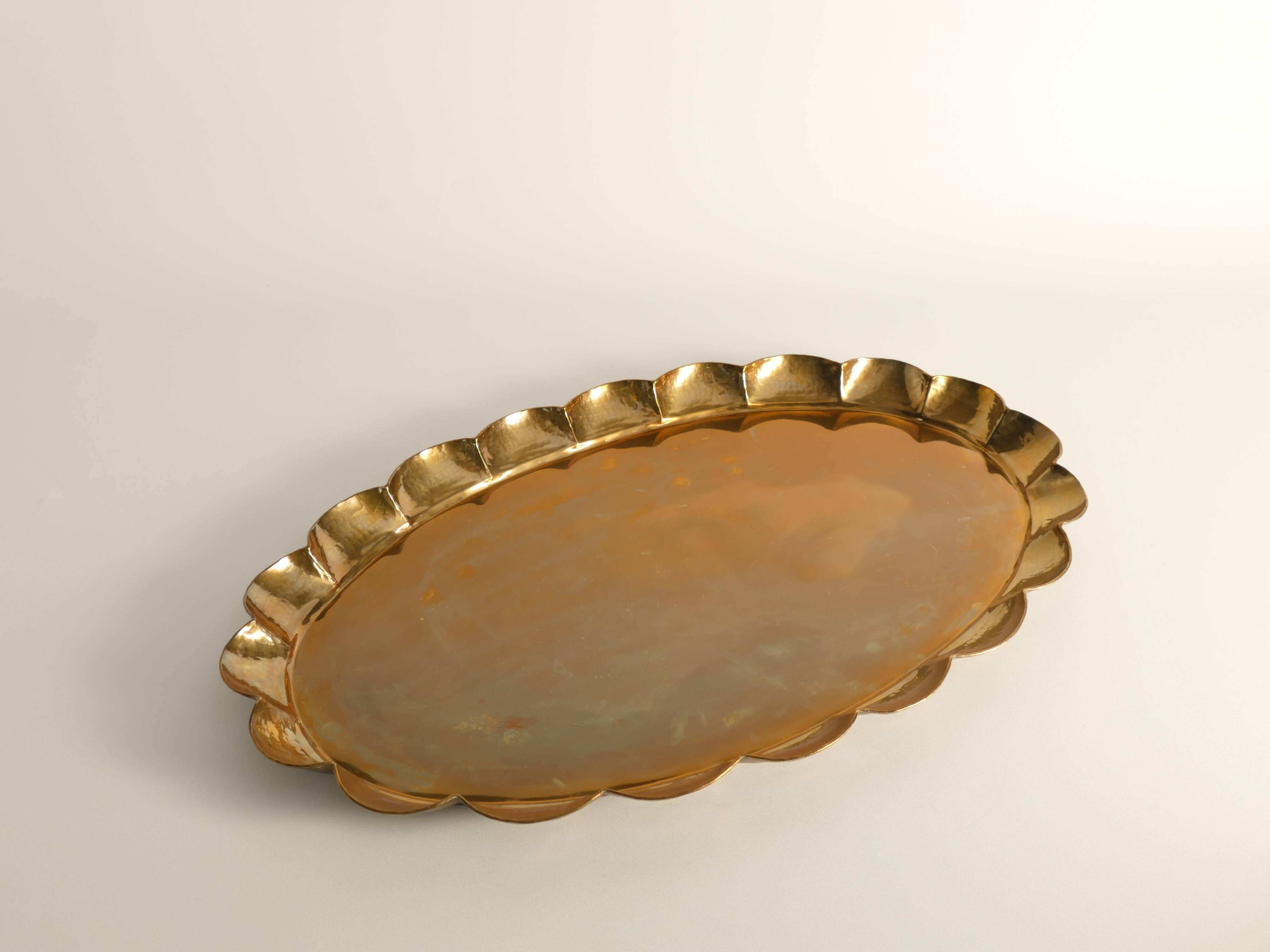 Hollywood Regency Oval Brass Tray by Arvid Johansson, Arvika Konstsmide, Sweden