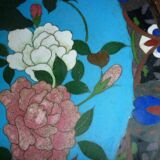 Enamel plate partitioned blue and bird decorations