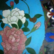 Enamel plate partitioned blue and bird decorations