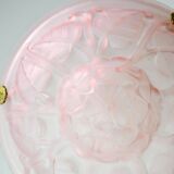 Pink Art Deco top quality pendant light with floral decorations, signed Degué