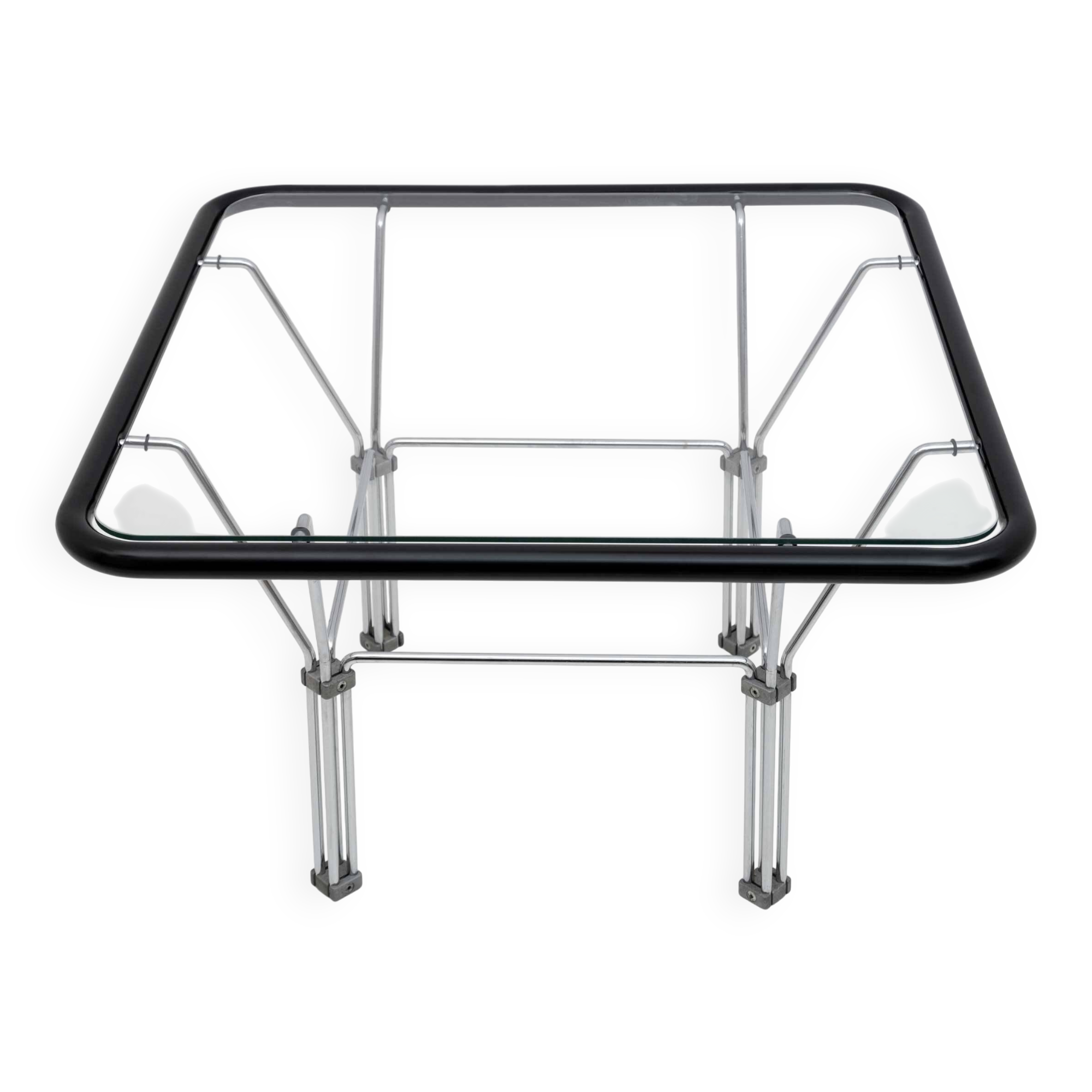Attributed Niels Bendtsen Post Modern Crystal and Steel Coffee Table, 1970s