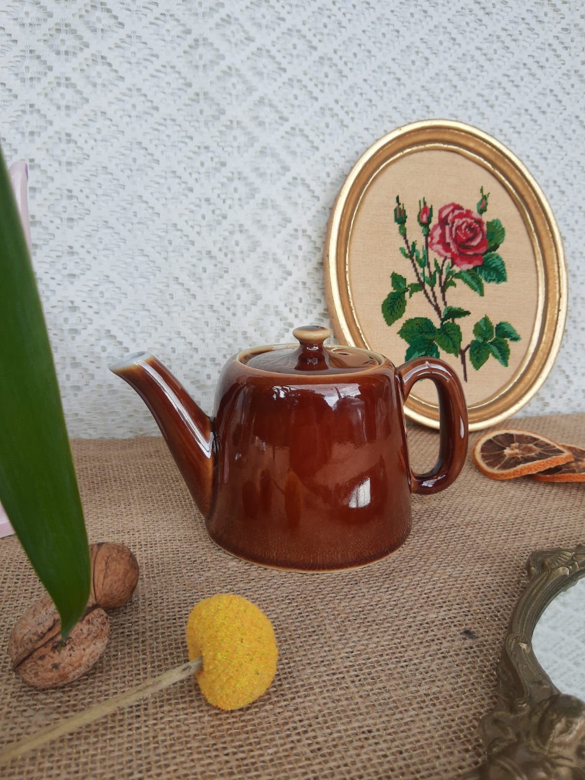 Brown ceramic teapot - vintage