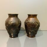 2 grand vases Japonais en bronze Dai Nihon Yoshida zō Japon Meiji 19ème siècle