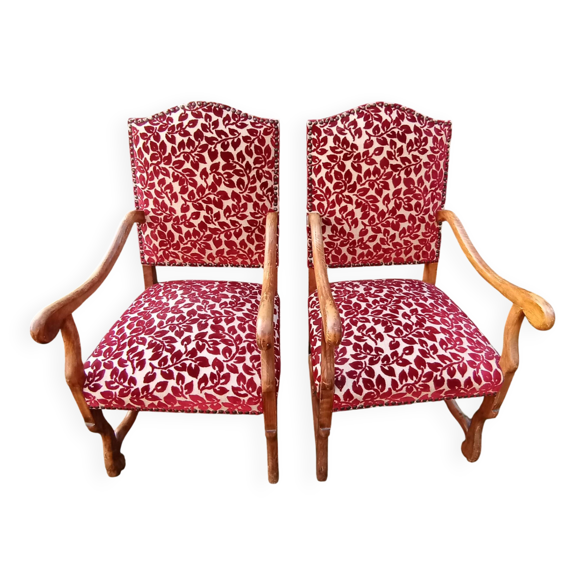 Set of 2 reupholstered antique armchairs – solid wood