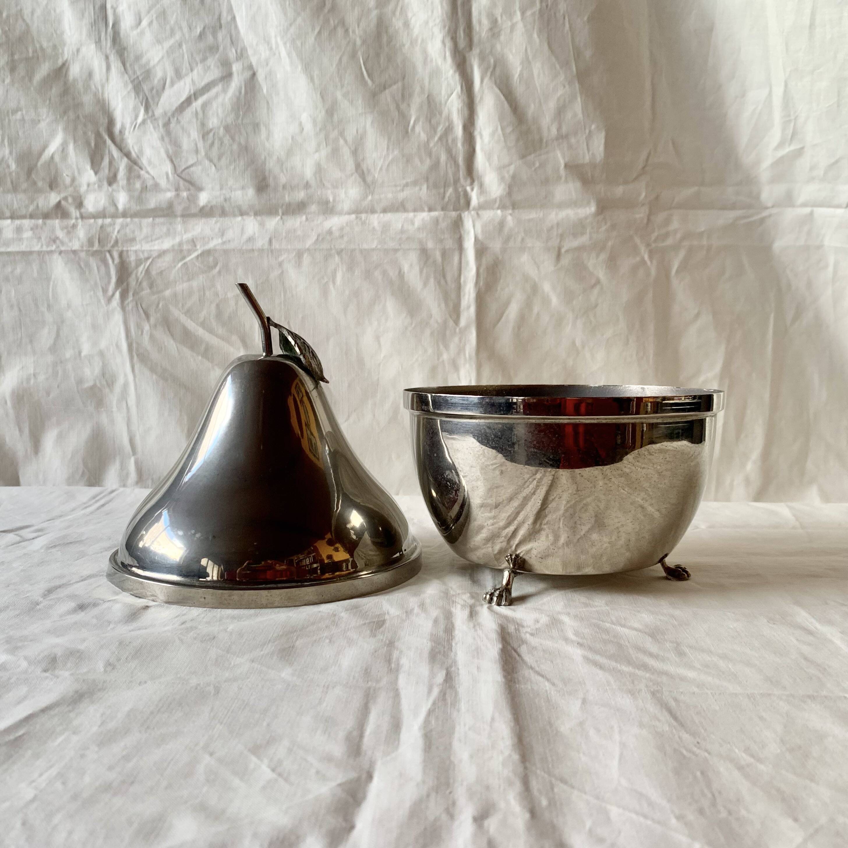 Chromed metal pear - 1 carafe and 6 amber crystal glasses - liquor cellar