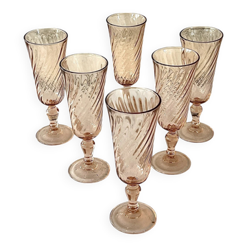 Champagne flutes set of 6, Rosaline luinarc swirl glass stemware