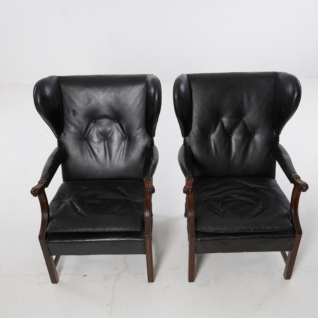 Paires de fauteuils scandinave en cuir noir