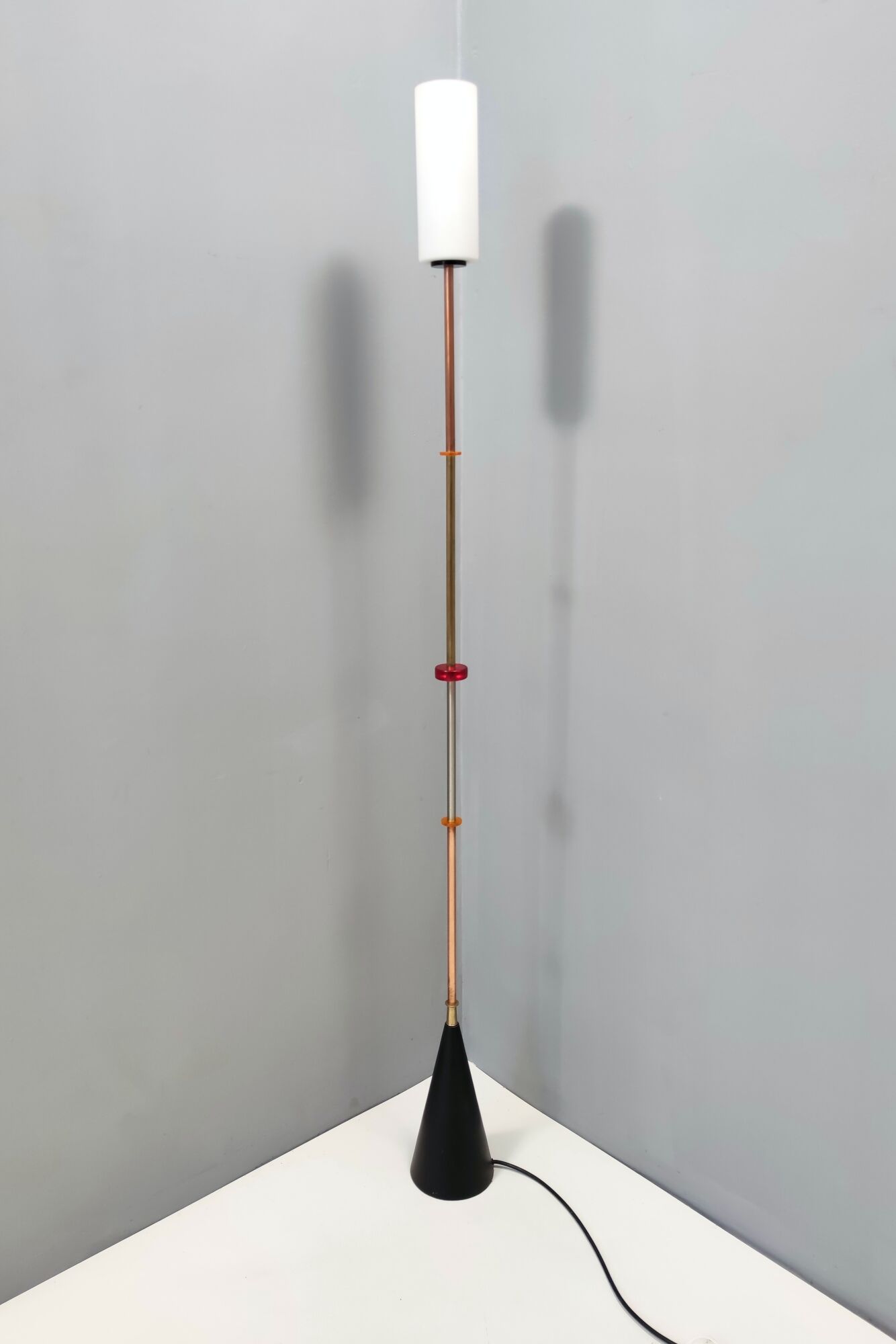 Glass, Brass, Aluminum, Copper and Iron Floor Lamp, 2021