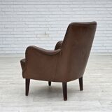 1960s, Danish armchair, furniture leather, ash wood legs.
