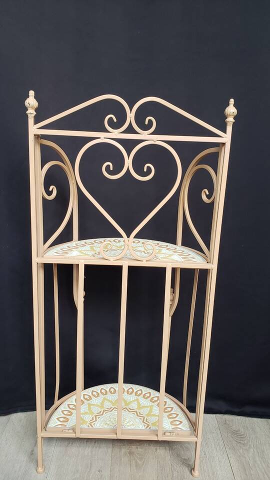Wrought iron and ceramic half-moon shelf