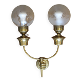 ART DECO brass wall light, two glass globes
