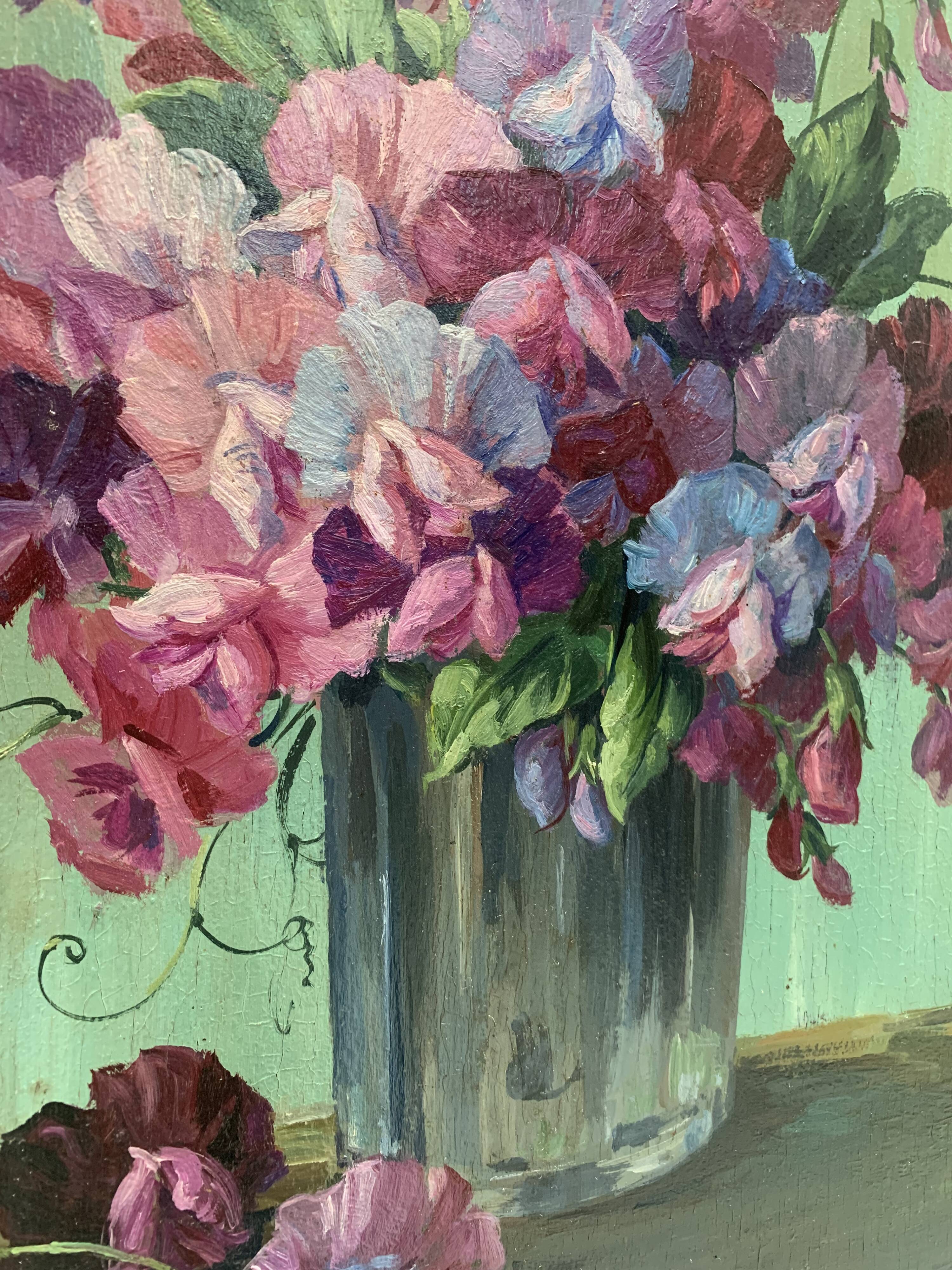 Oil painting vase bouquet flowers