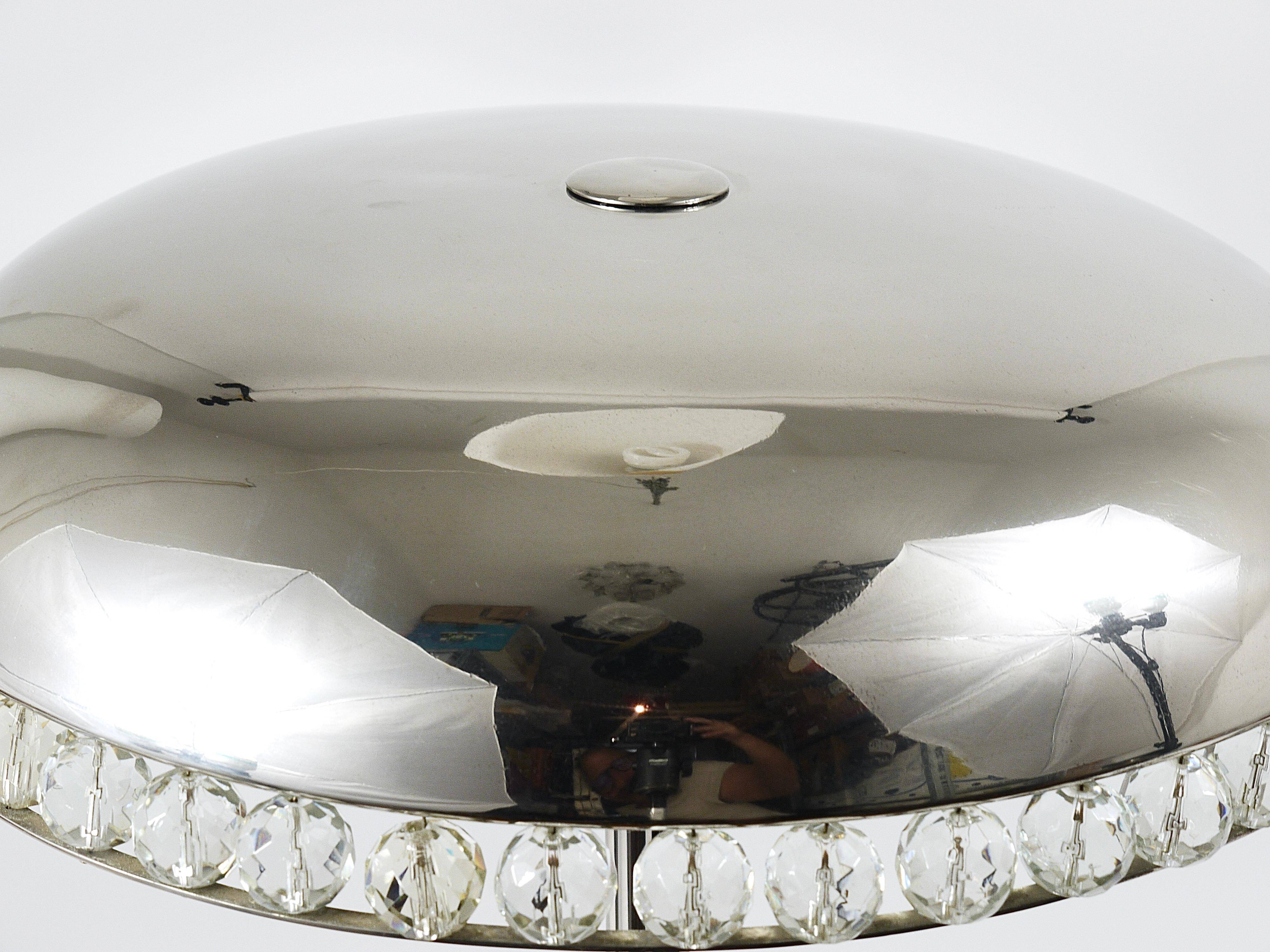 Mushroom Table Lamp in Nickel and Crystal Bakalowits Vienna, Austria, 1950s