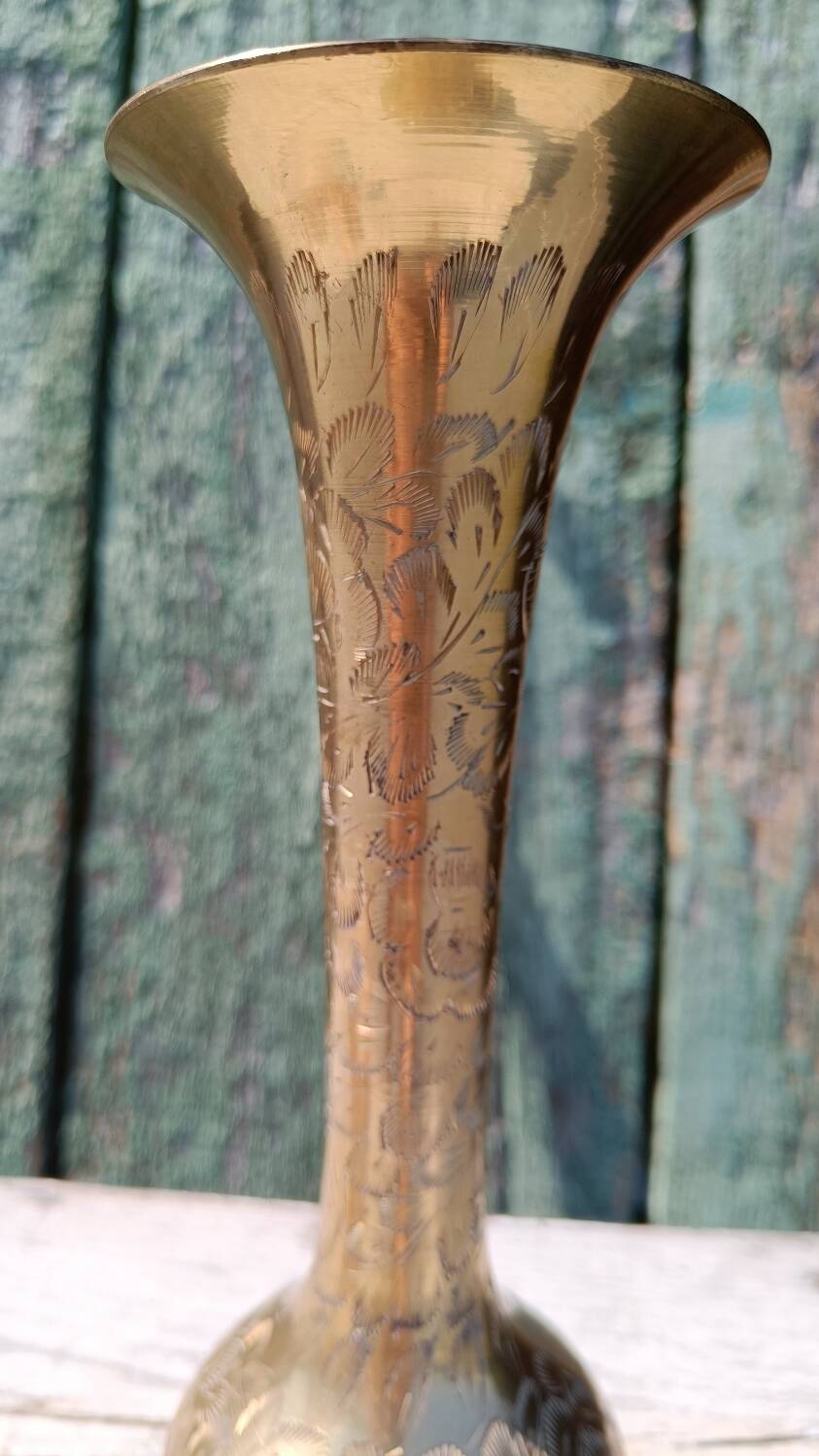Large gilded and engraved brass vase