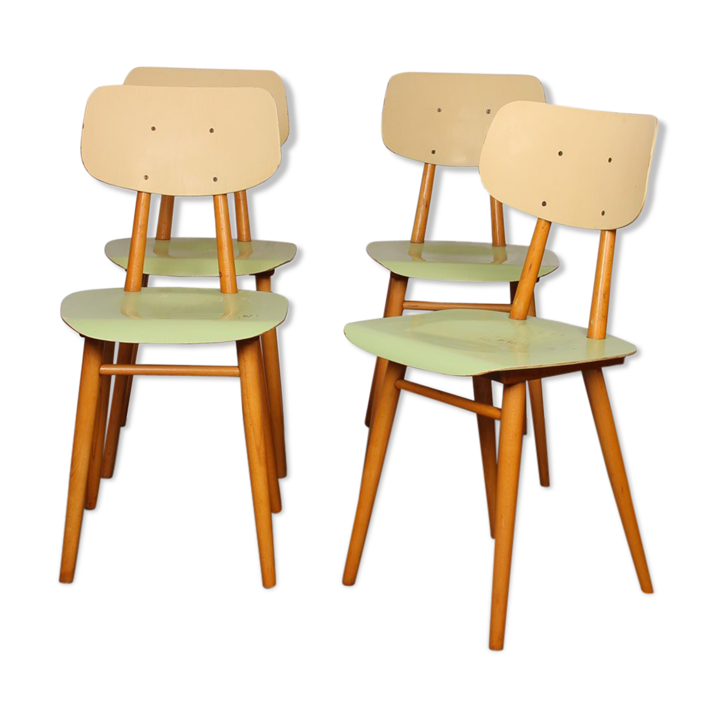 Suite de 4 chaises vertes pour Ton, 1960