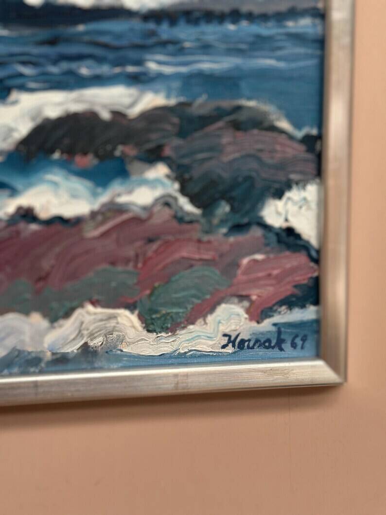 Swedish Oil on Canvas “Coastal Landscape” by Allan Horsak, Vintage & Framed