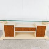 Vintage lacquer and burl wood credenza, 1980s