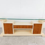 Vintage lacquer and burl wood credenza, 1980s