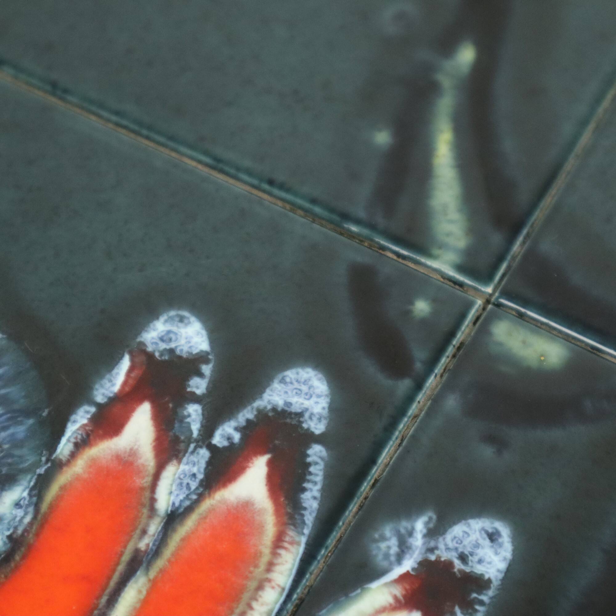 Small Ceramic Tile Table Adri Design Orange Abstract Flower 47cm